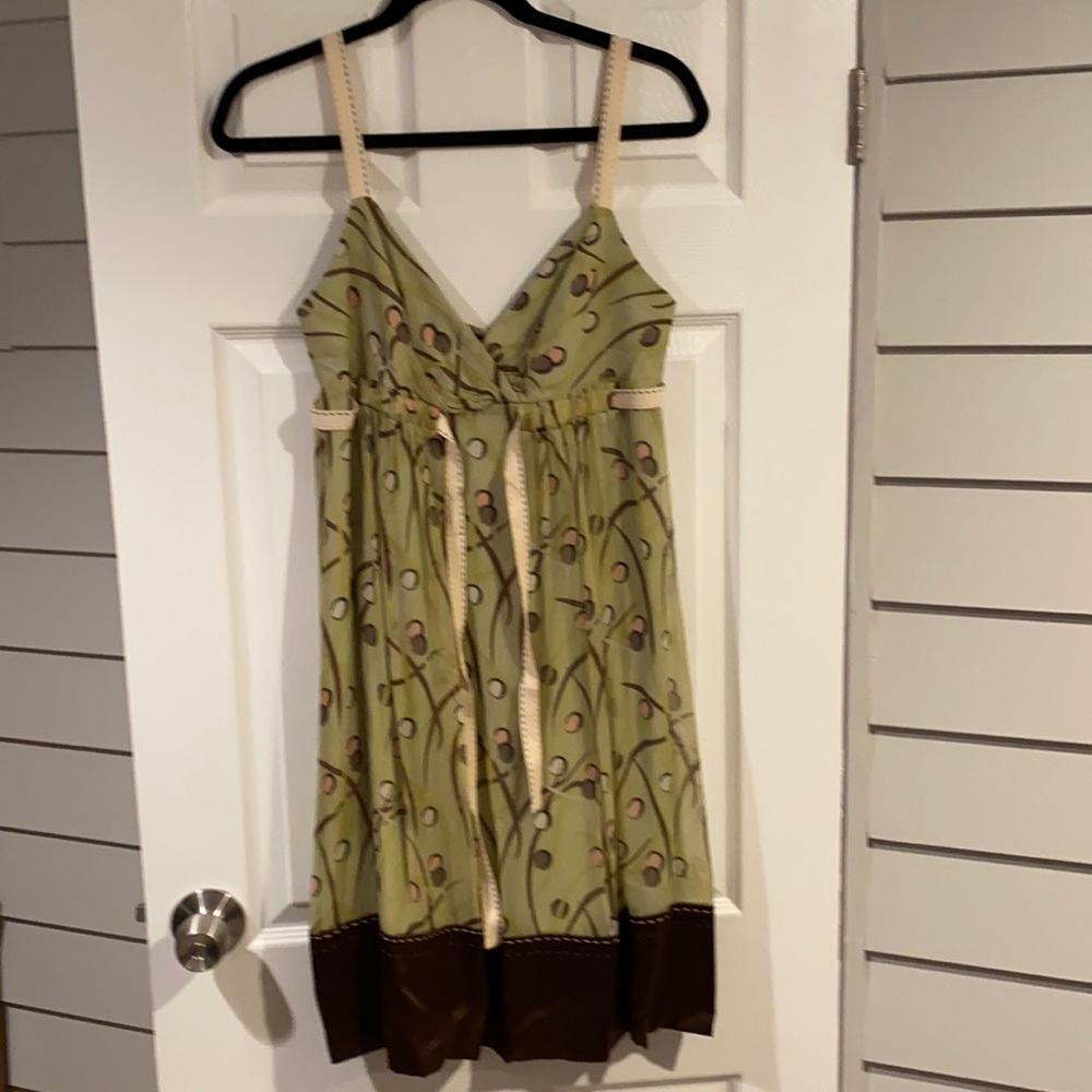 BCBG green and brown dress with pattern